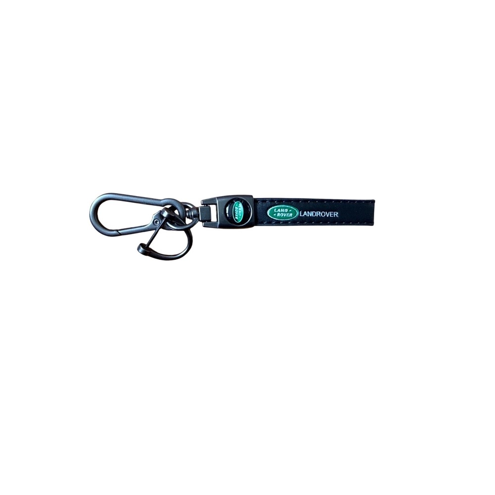 Land Rover Black Leather Keychain Carabiner Clip Green Logo Key Ring Accessory